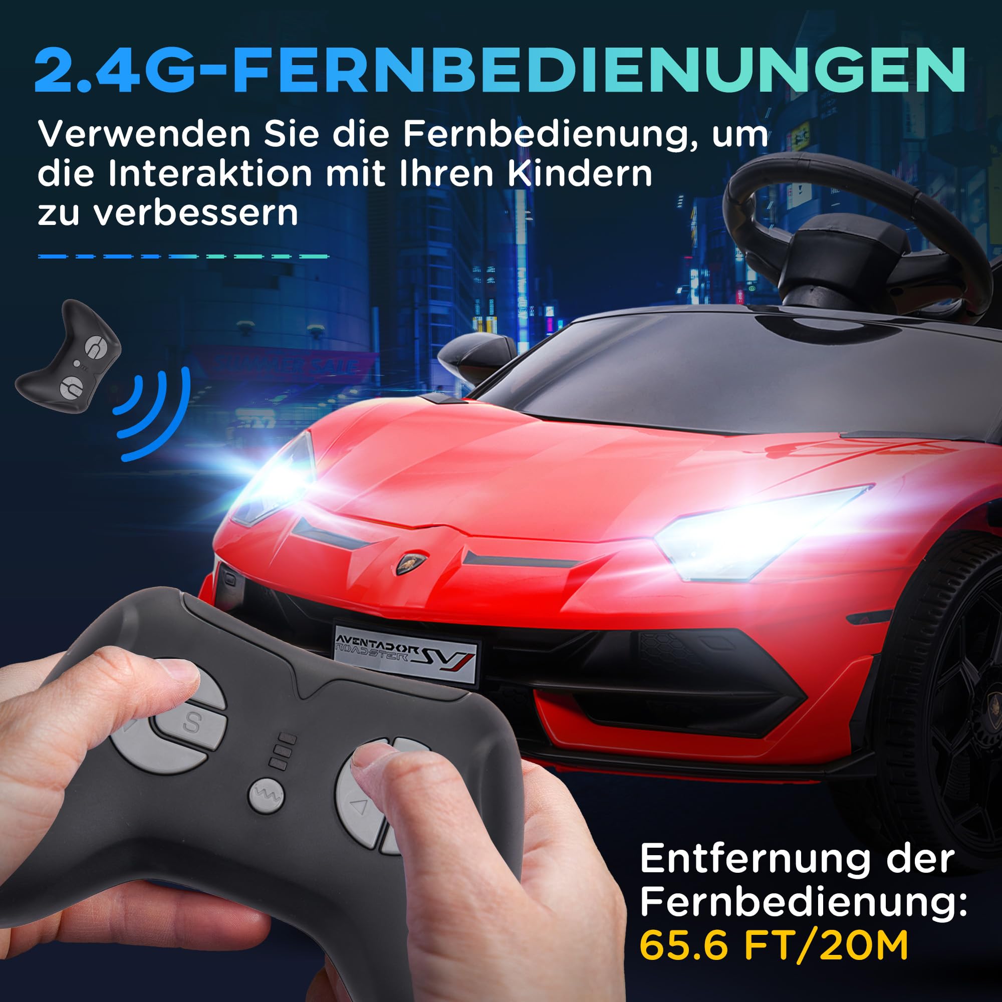 HOMCOM Samochód elektryczny dla dzieci Lamborghini Aventador SVJ Roadster 12 V, samochód dziecięcy z pilotem zdalnego sterowania 2,4 G, 2 silniki, pojazd dziecięcy z klaksonem MP3, muzyka, delikatny