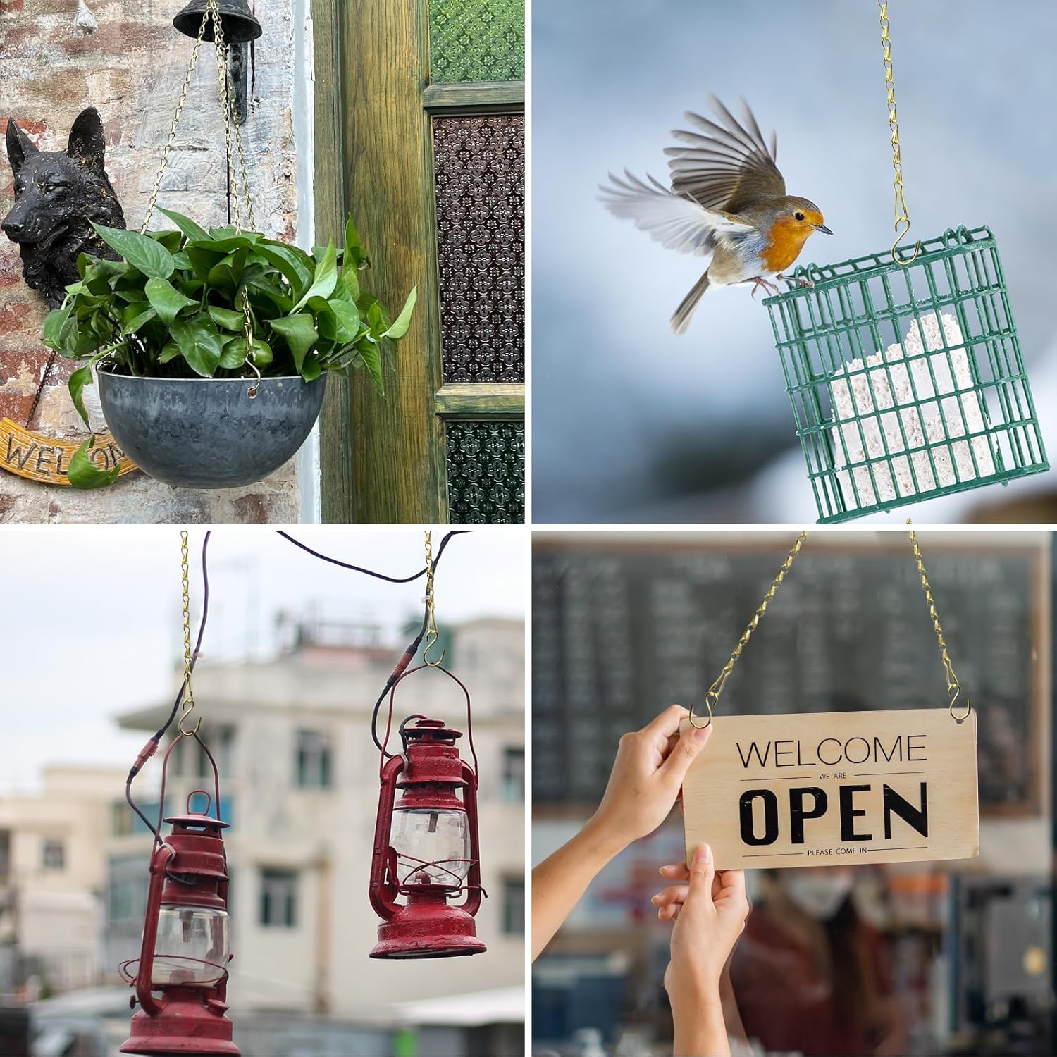 RIFNY 20 Inch Gold Chain for Hanging Plants, Small Plant Chains for Hanging Baskets Kits with Hooks for Bird Feeders Planters Billboards Lanterns Wind Chimes Ornaments Outdoor Indoor Use (5 PCS) - Image 7