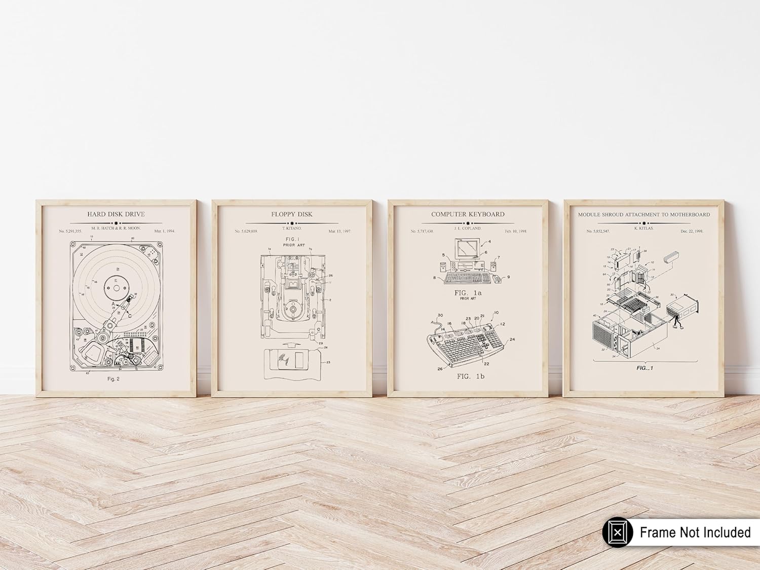 Poster Master 4-Piece Computer Blueprint Poster - Hard Disk Drive Patent Print - Floppy Disk Art - Electronics Artwork - Black & White Artwork - Great Office Wall Decor - 8x10 UNFRAMED