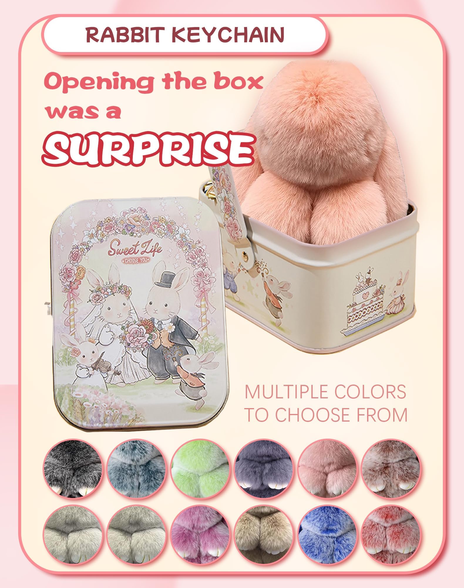 Bunny Lulu Keychain With Tin Box, Bunny Keychain Charm Bao Rabbit Pompom For Bags, Easter Girls Women Gift — view 2