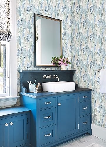 Miniatura 3 de RoomMates RMK12330PLW - Papel tapiz de mosaico de árbol de acuarela azul