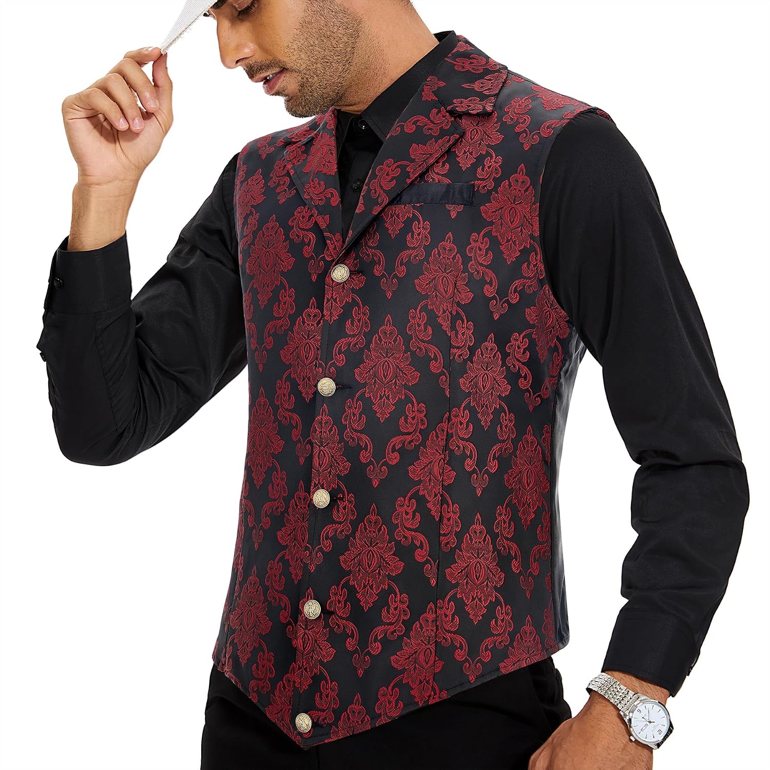 Zando Suit Vest for Men Paisley Jacquard Suit Vests Steampunk Gothic Clothes Waistcoat Victorian Blouse