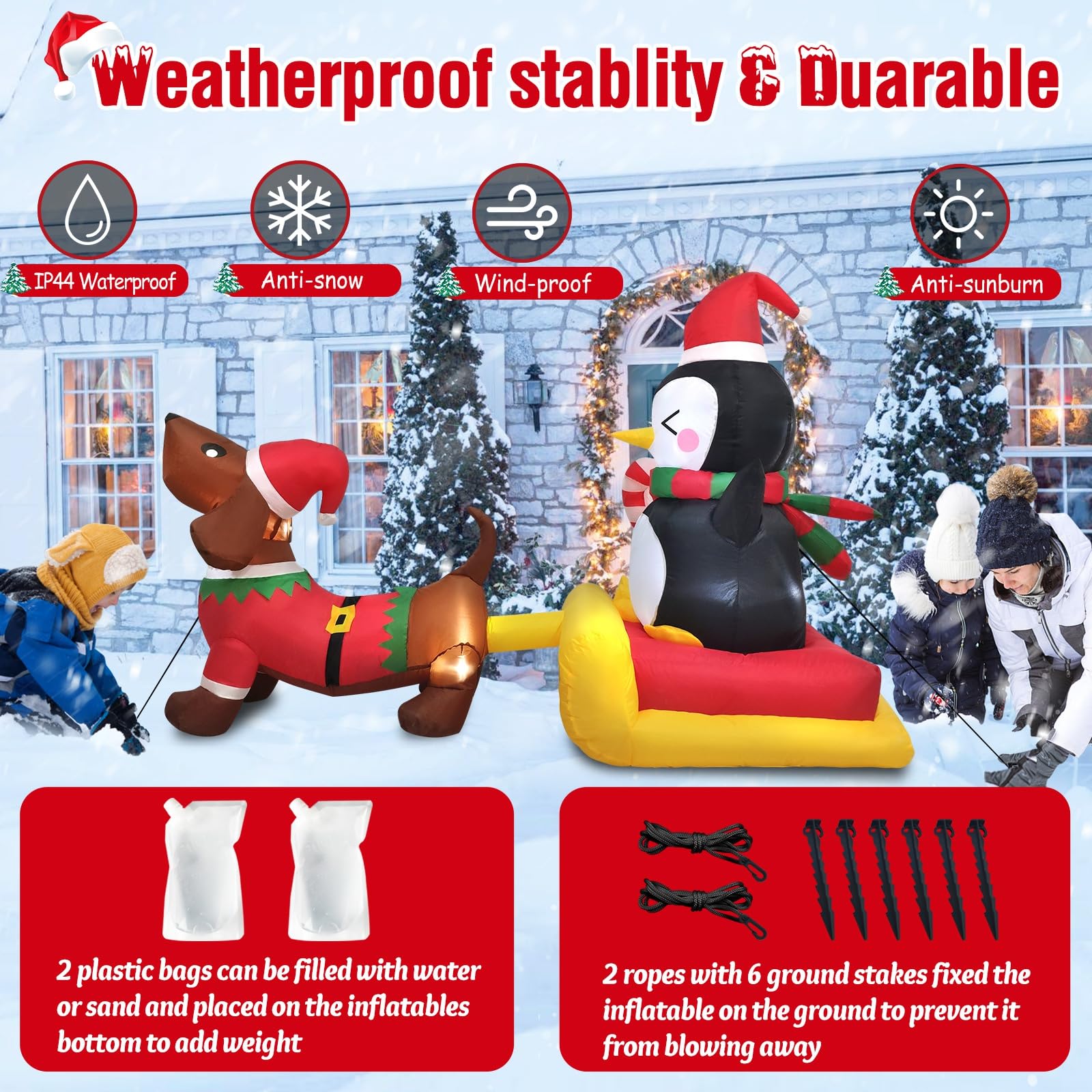 Danxilu Traîneau gonflable de Noël de 1,8 m de long avec pingouin - Décorations extérieures - Pingouin gonflable sur traîneau à chien - Décorations de cour pour Noël, vacances, intérieur, jardin
