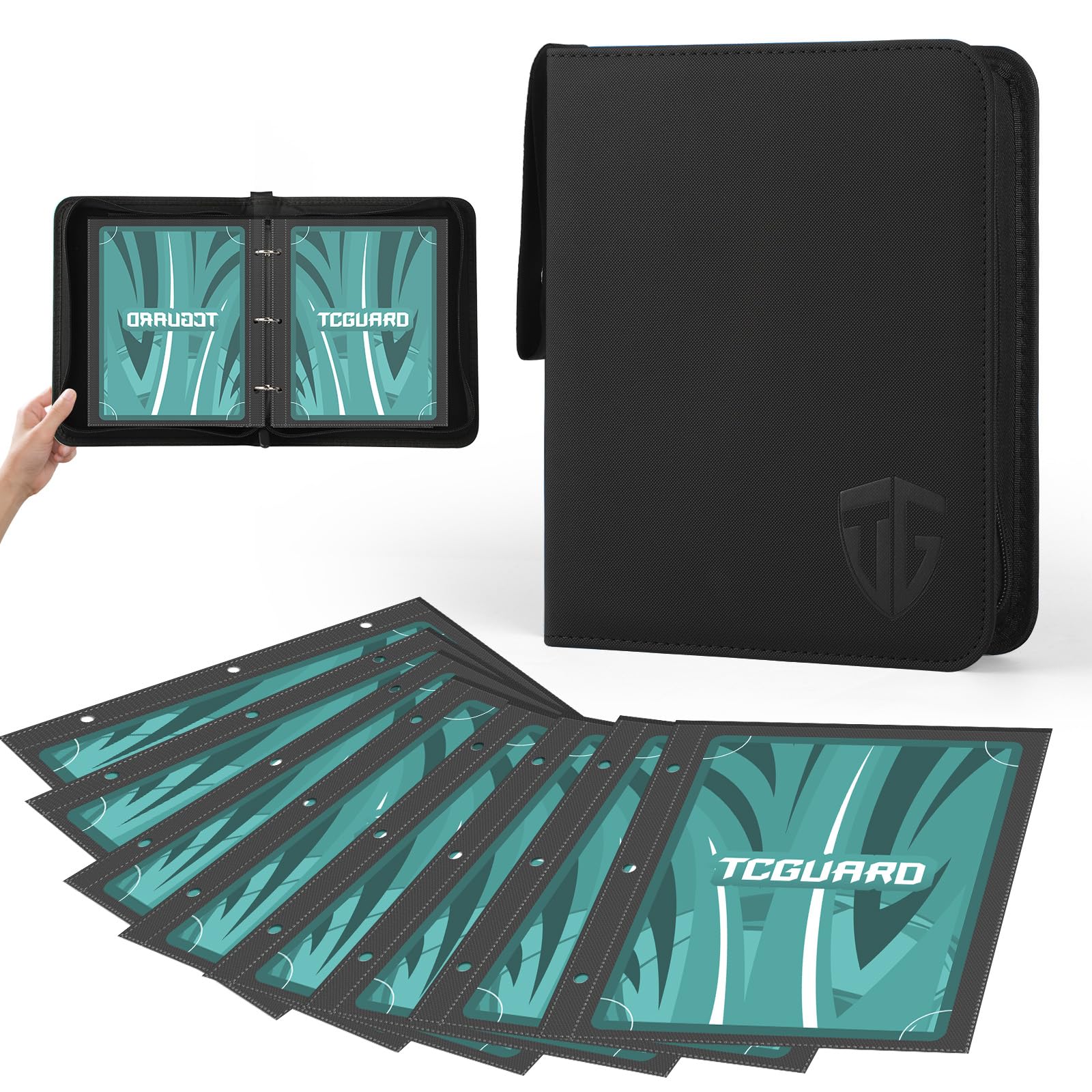 TCGUARD Collector album large for Jumbo Card, PU material with zip, card binder for up to 50 XXL cards, 15.5 x 21 cm for extra large cards e.g. VMAX, V or EX, Promo Cards GX Vere