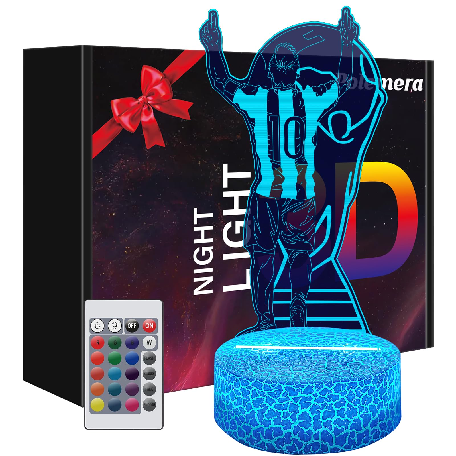Polemera regalo comunione bambino, 3D Calcio Lampade con 16 colori cambia da telecomando, Regali di Natale Compleanno per Ragazza, Ragazzo, regalo bambino 10 anni maschio