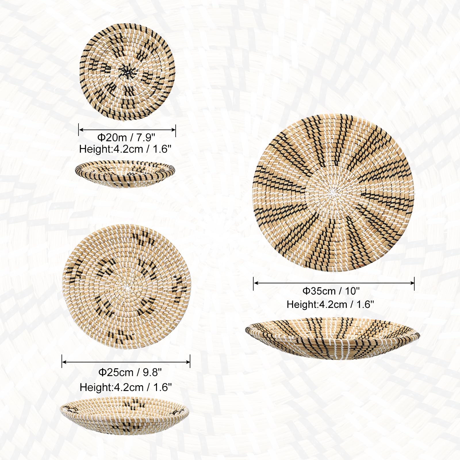 Uxcell Baskets for Wall Decor Bohemian Wall Basket Decoration Set, Straw Hanging Woven Wicker (3pcs), Brown, Small - Image 4