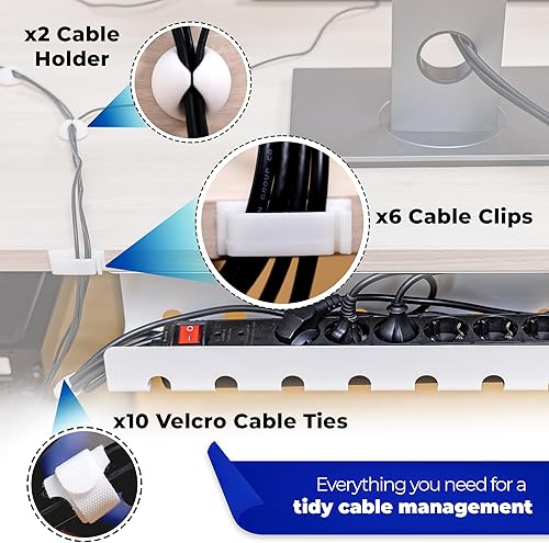Miniatura 4 de Bandeja de organización de cables debajo del escritorio, taladro o sin taladro, kit completo organizador de cables de escritorio para gestión de