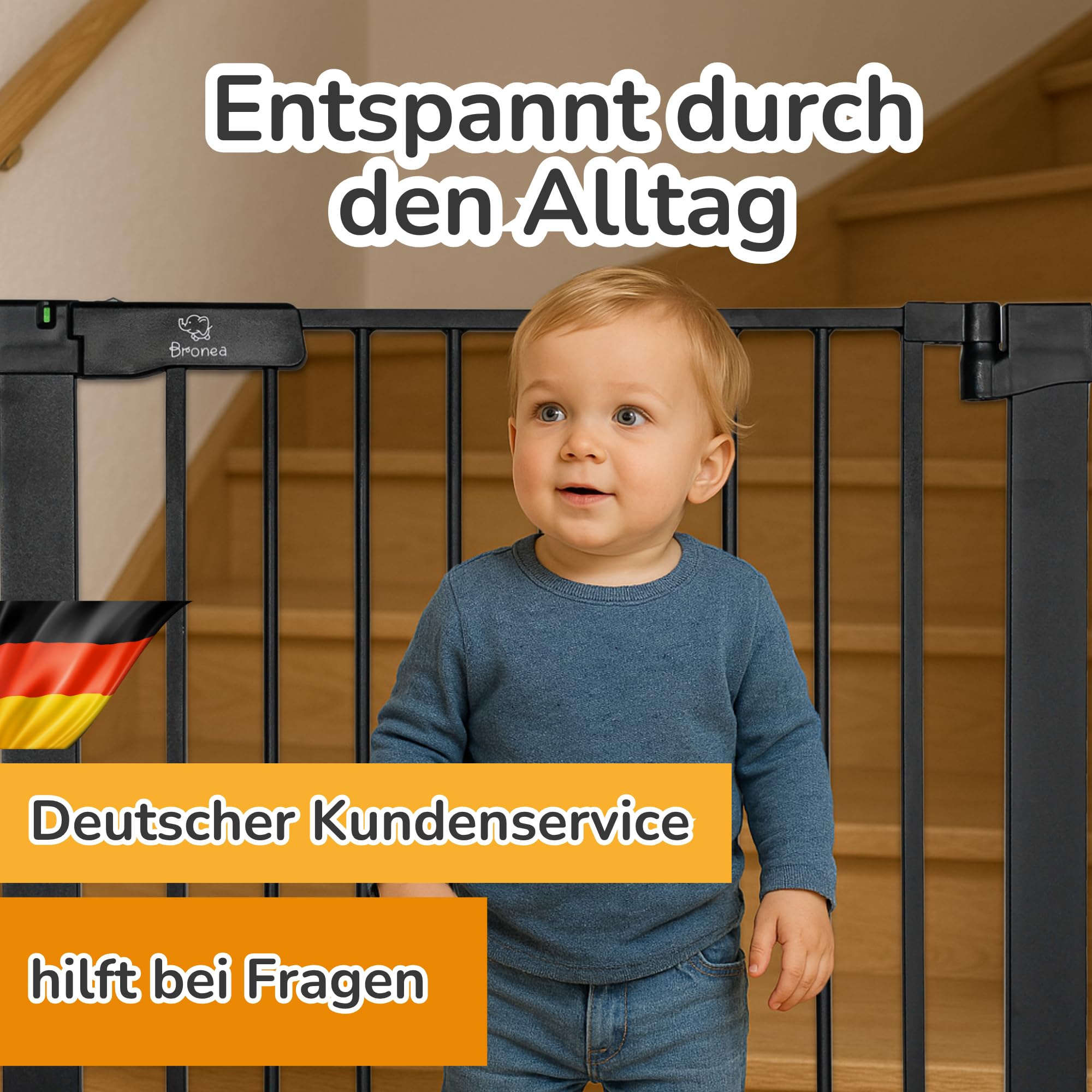 Luca Treppengitter ohne Bohren | Türgitter & Treppenschutzgitter zum Klemmen | verlängerbar 75-194 cm | Auto-Close, 90° Stop, beidseitig schwenkbar (152-159 cm)