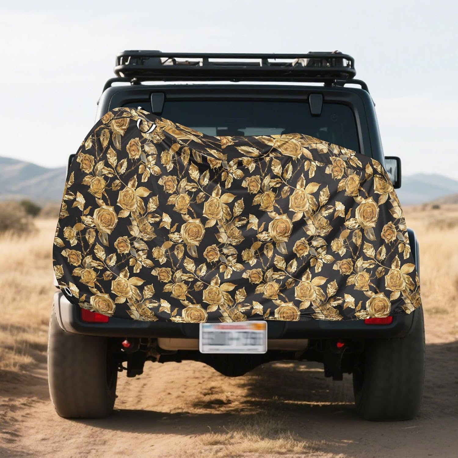 ALAZA Gold Rose Flowers Bike Cover Waterproof Outdoor Ebike Bicycle Covers Tarp Protection for 1/2 Bikes, Sun UV Dust Wind Proof