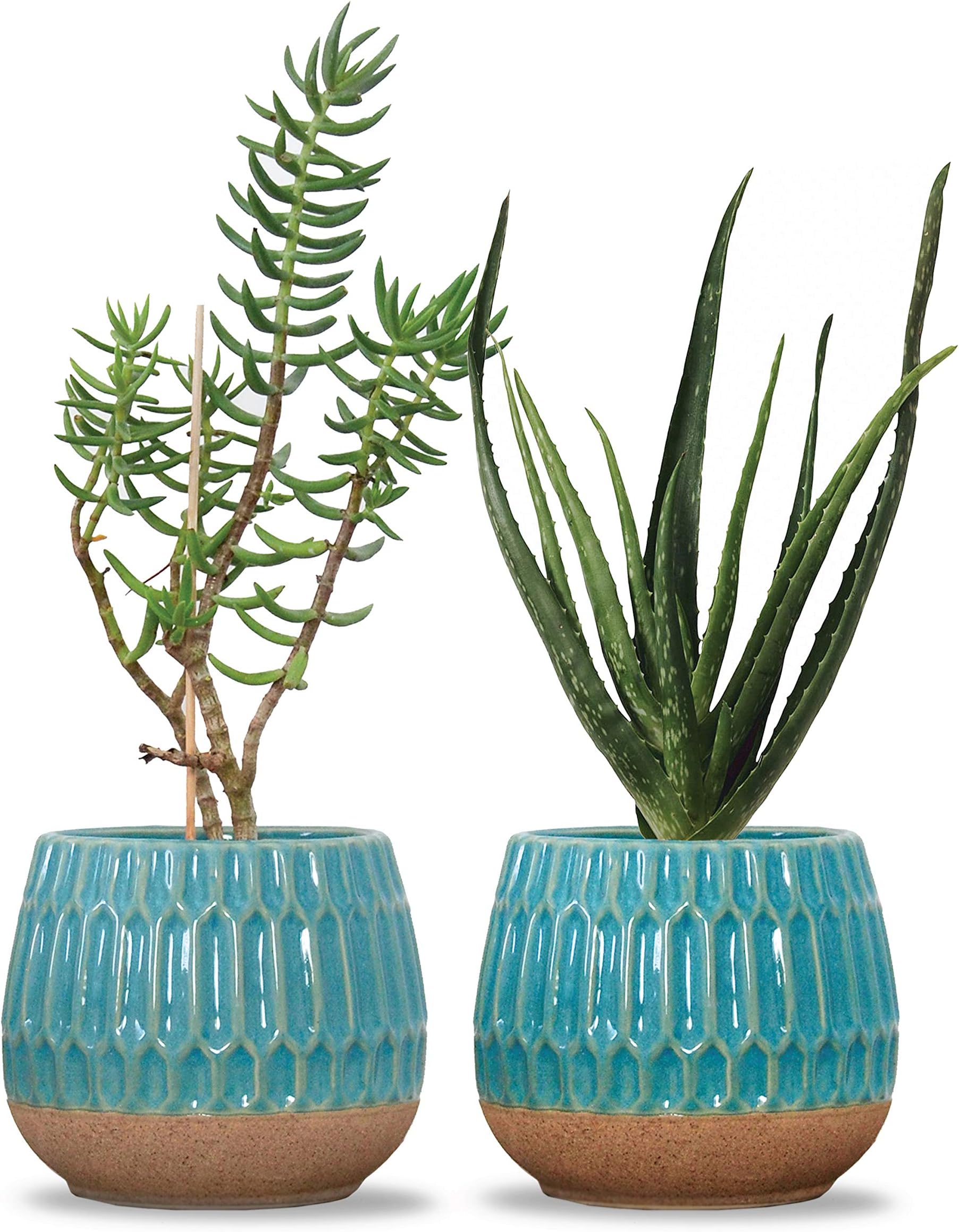 Valencia - Ceramic Indoor Flower Pots for Plants โ Indoor Garden Planters with Drainage Holes โ Set of 2 - Beautiful Small Plant Pots - Teal