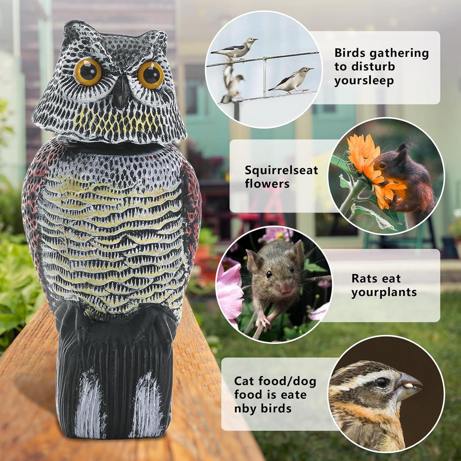 Fake Owl for Garden with Rotating Head,Realistic Eyes & Waterproof Shape