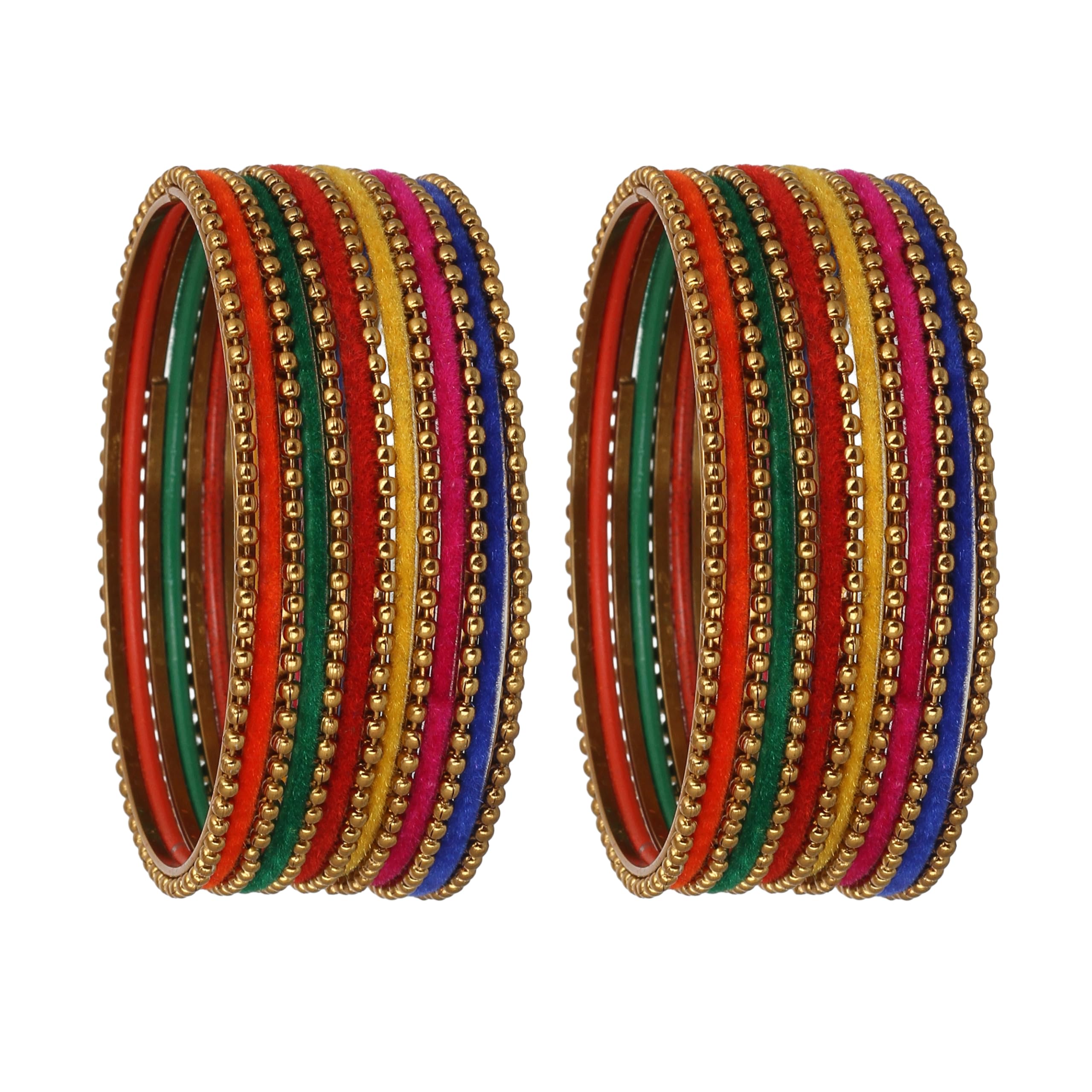 Traditional Gold Plated Multicolour Velvet Metal Bangles Set For Women And Girls - Set of 26-image-32