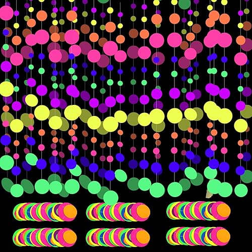 Miniatura 4 de Serpentinas de papel de neón de punto redondo UV de 108 pies que brillan en la oscuridad, guirnalda de recuerdos de fiesta para suministros de