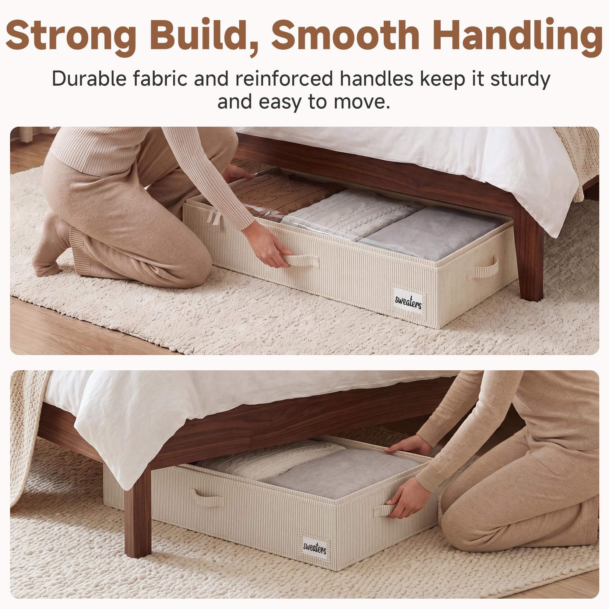 StorageWorks Grande contenitore sotto il letto, con coperchio, per vestiti, a righe bianche e nere, 84 × 43 × 15 cm