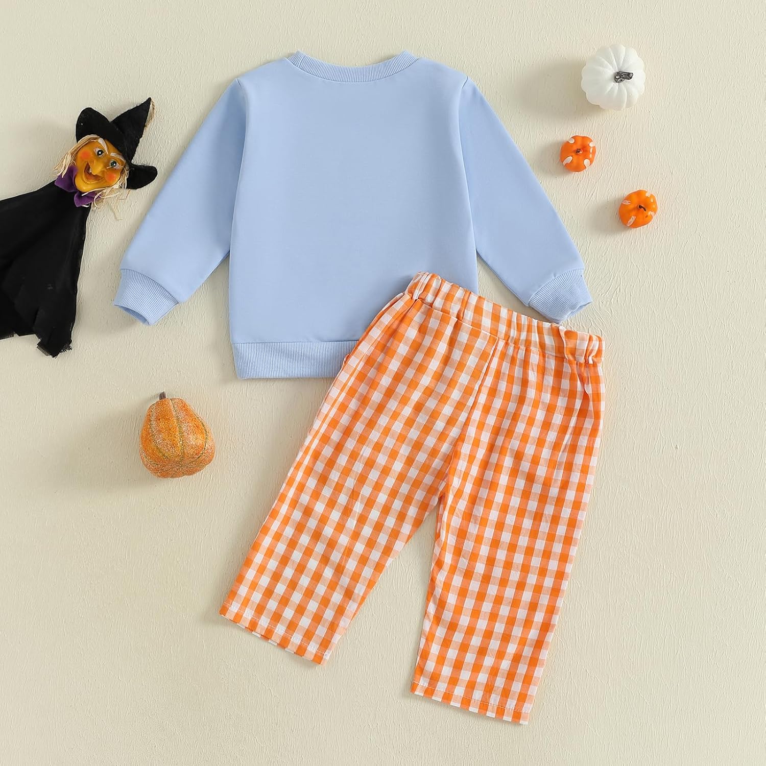 Thorn Tree Toddler Boy Halloween Outfit Pumpkin Embroidery Long Sleeve Sweatshirt Plaid Pants Fall Clothes Set - Image 4