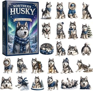 Husky Countdown Calendars 2026, 24 Days 2D Acrylic Dog Charm Ornament | 2D Acrylic Dog Winter Display Dog Ornament Calendar Christmas Advent For Kids Adults Living Room, Bedroom, Apartment, Home