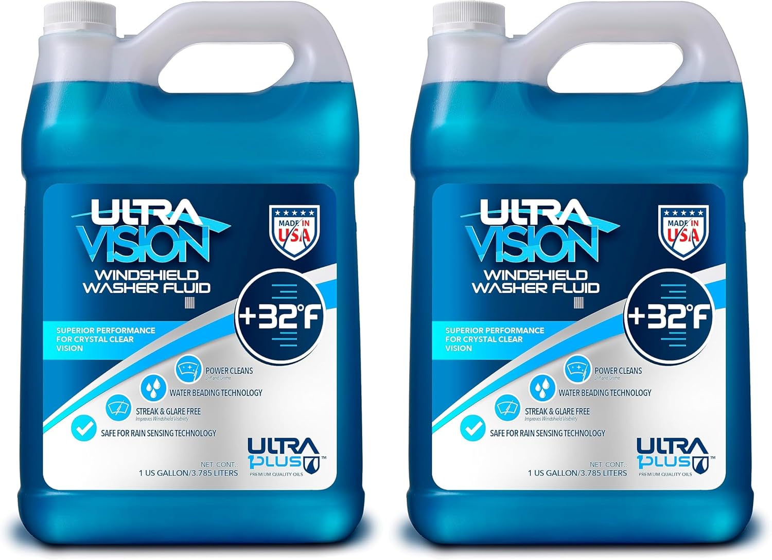 ULTRA 1PLUS Windshield Washer Fluid - Advanced Formula for Car Windshield Wiper Fluid Crystal-Clear Vision in Weather Conditions +32F - All Weather - 1 Liquid Gallon (Pack of 2)
