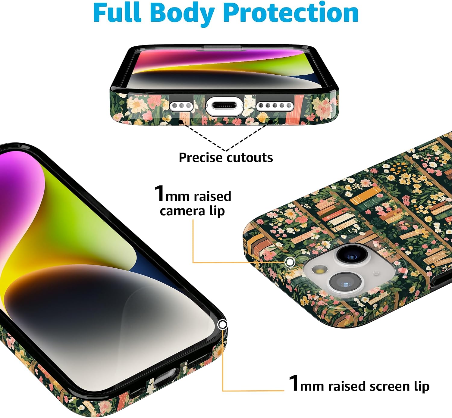 Casely iPhone 15 Plus Case | Book Nook | Floral Library | Compatible with MagSafe | Classic Ultra Slim Design