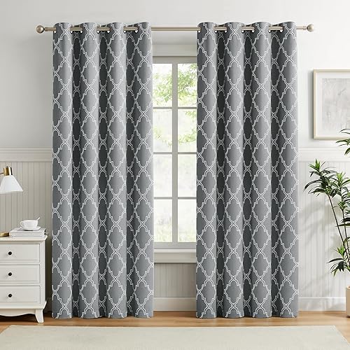 Miniatura 24 de Melodieux Cortinas Opacas Completas con Estampado Marroquí de 84 Pulgadas de Largo para Dormitorio y Sala de Estar, Aislamiento Térmico Reductor de