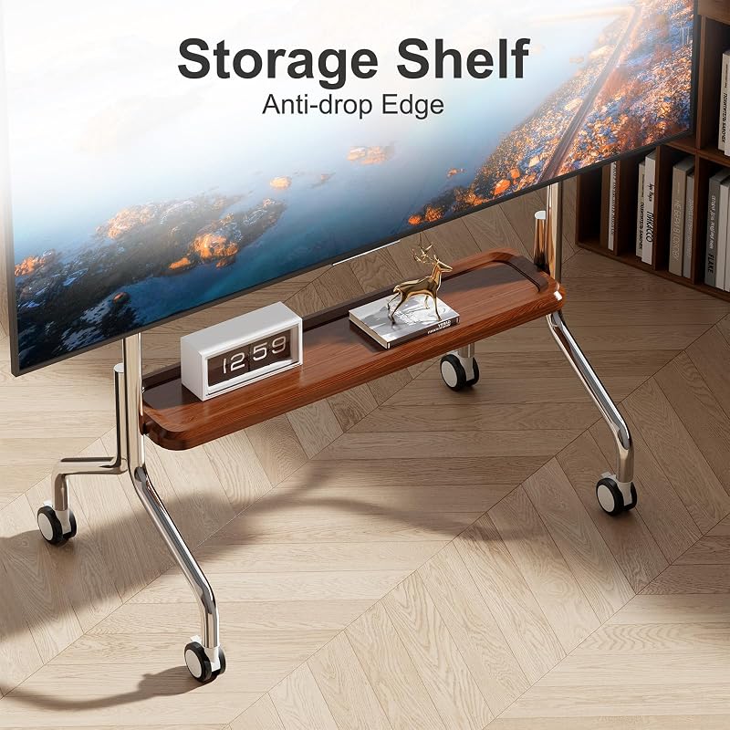 Easel Rolling TV Stand for 32-75" TVs, Stainless Steel TV Cart with Shelf image 5