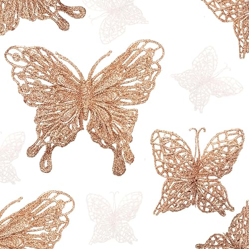 16 piezas de 2 tamaños de decoración de mariposa para árbol de Navidad, adornos de mariposa hueca con purpurina para árbol de Navidad y manualidades