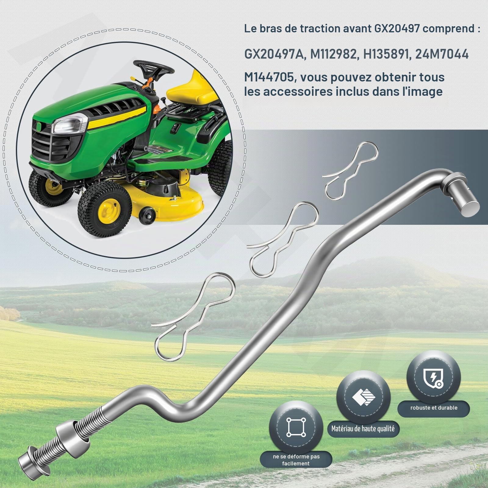 Kit de bras de tirage avant GX20497 compatible avec John Deere GX20497A M112982 H135891 24M7044, pour bras de liaison de pont de tondeuse 102 115 125 155C D155 LA L100 L120 L130 LA. 120 D. Série 140 X