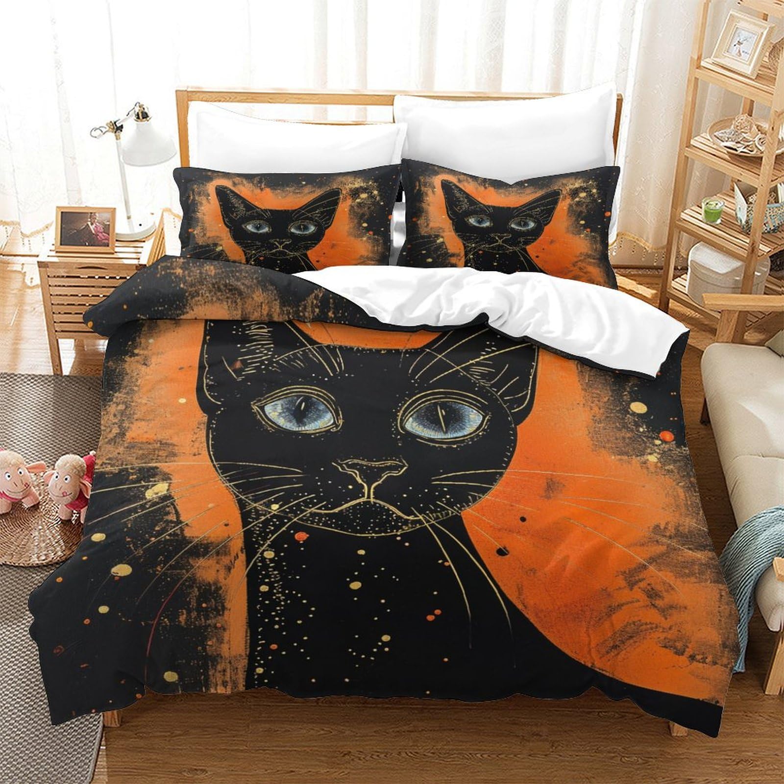 Housse de couette fermeture éclair finis les boutons parure lit simple chat siamois douce