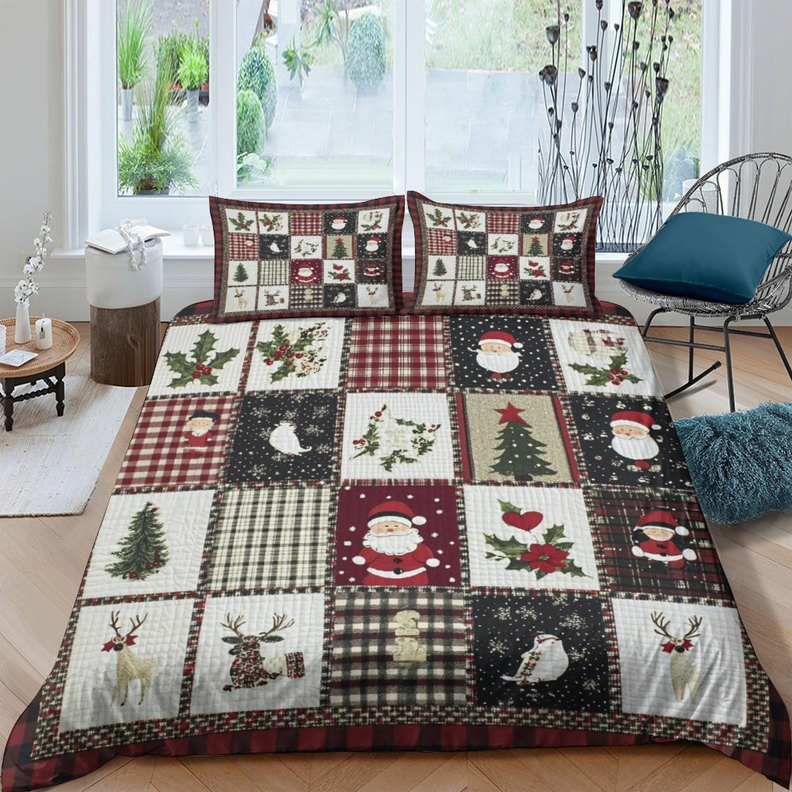 Ctjqhvkz Style-3 3D Printed Christmas Patchwork Fitted Sheet Microfiber Winter Santa Claus Bed Sheet For Bedroom Guest Room Decor Single（135X200cm）