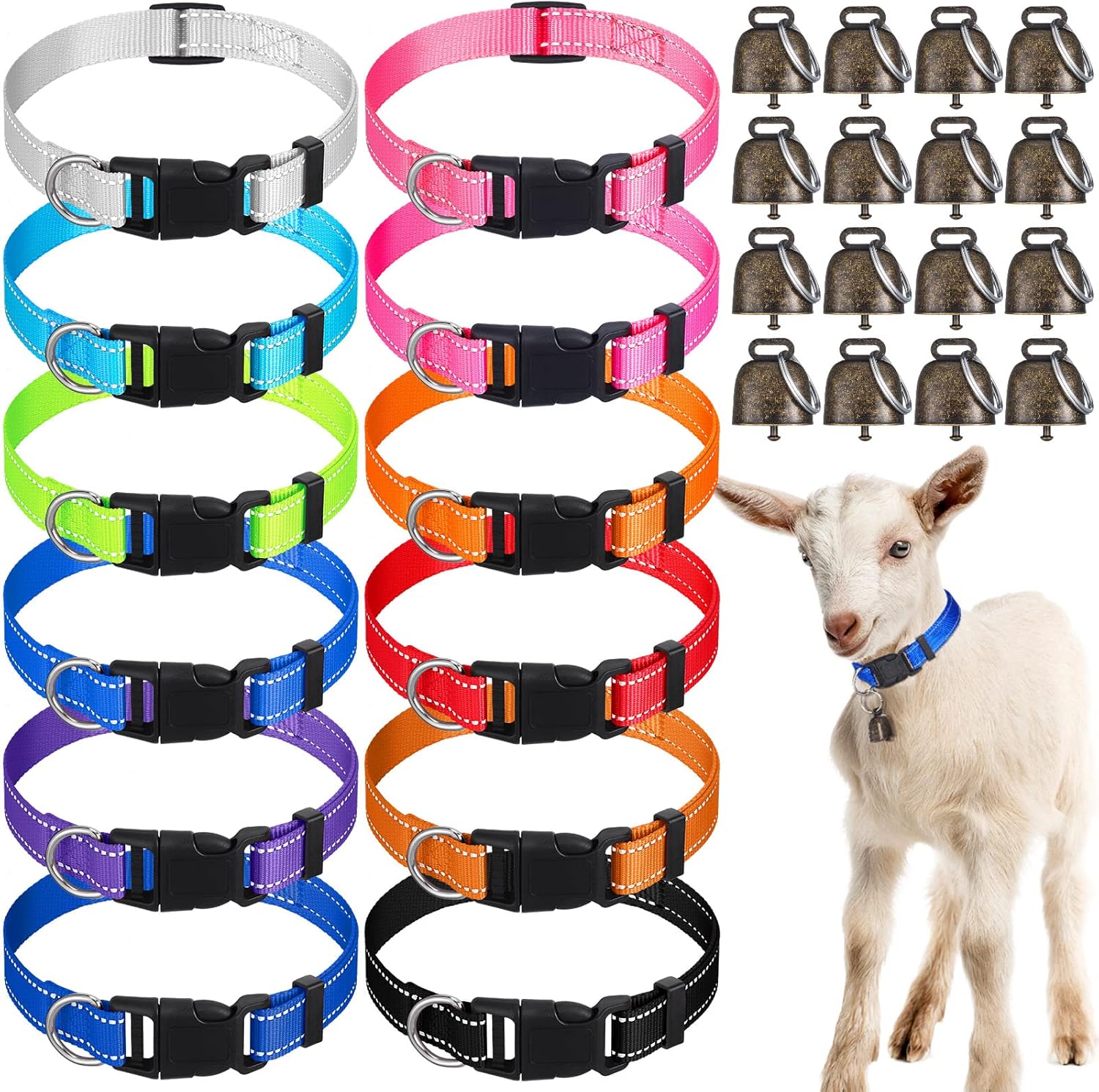 12 Pack Goat Collars with Bells, Cow Horse Sheep Grazing