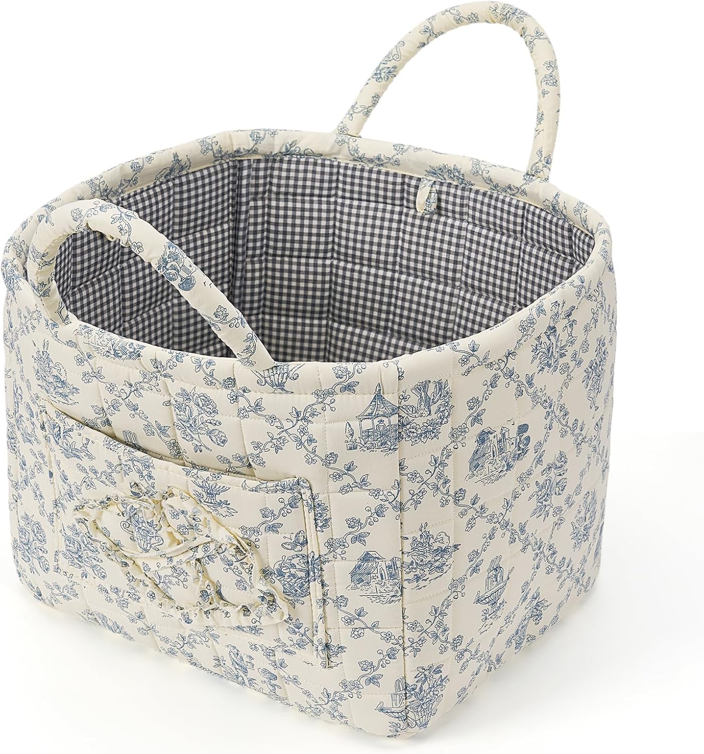 Floral Fabric Storage Basket Car Interior Storage Basket Underwear Sundries Laundry Baskets Supplies Home Organizer Bag (blue 2)