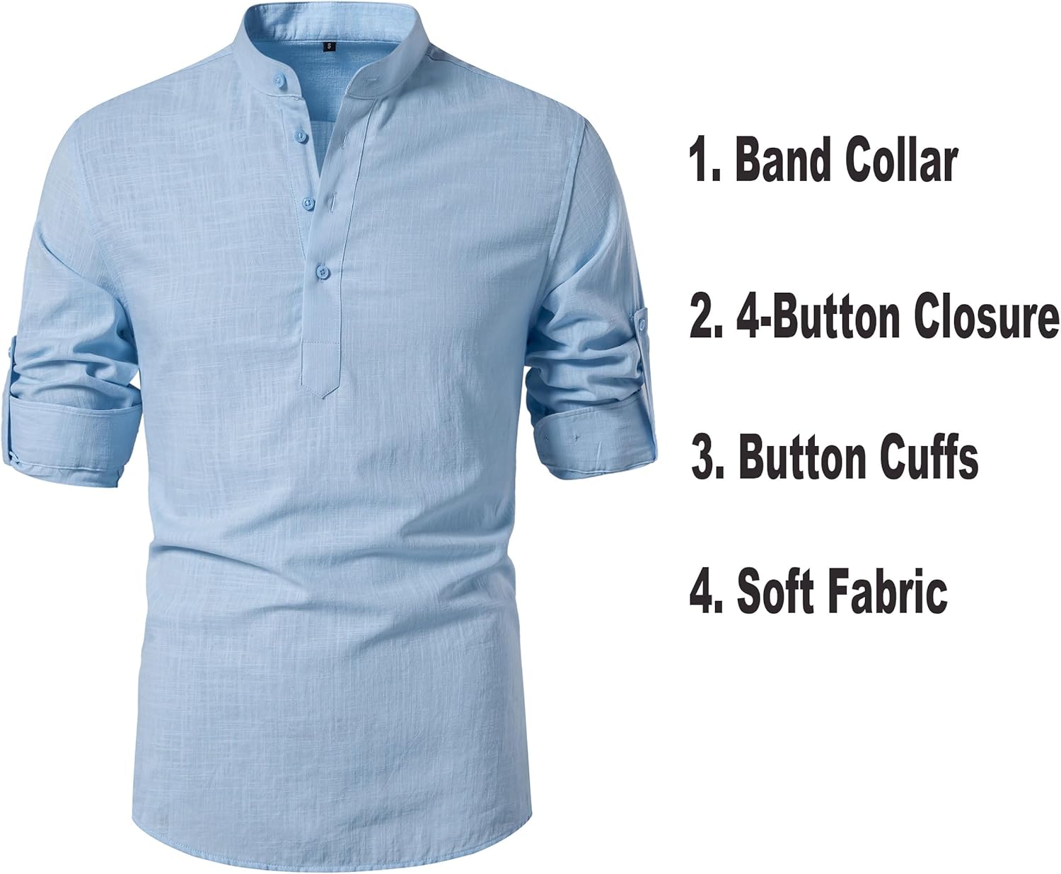 Cotton Linen Shirts for Men Lightweight Casual Long Sleeve Henley Beach Hawaiian Tops - Image 5