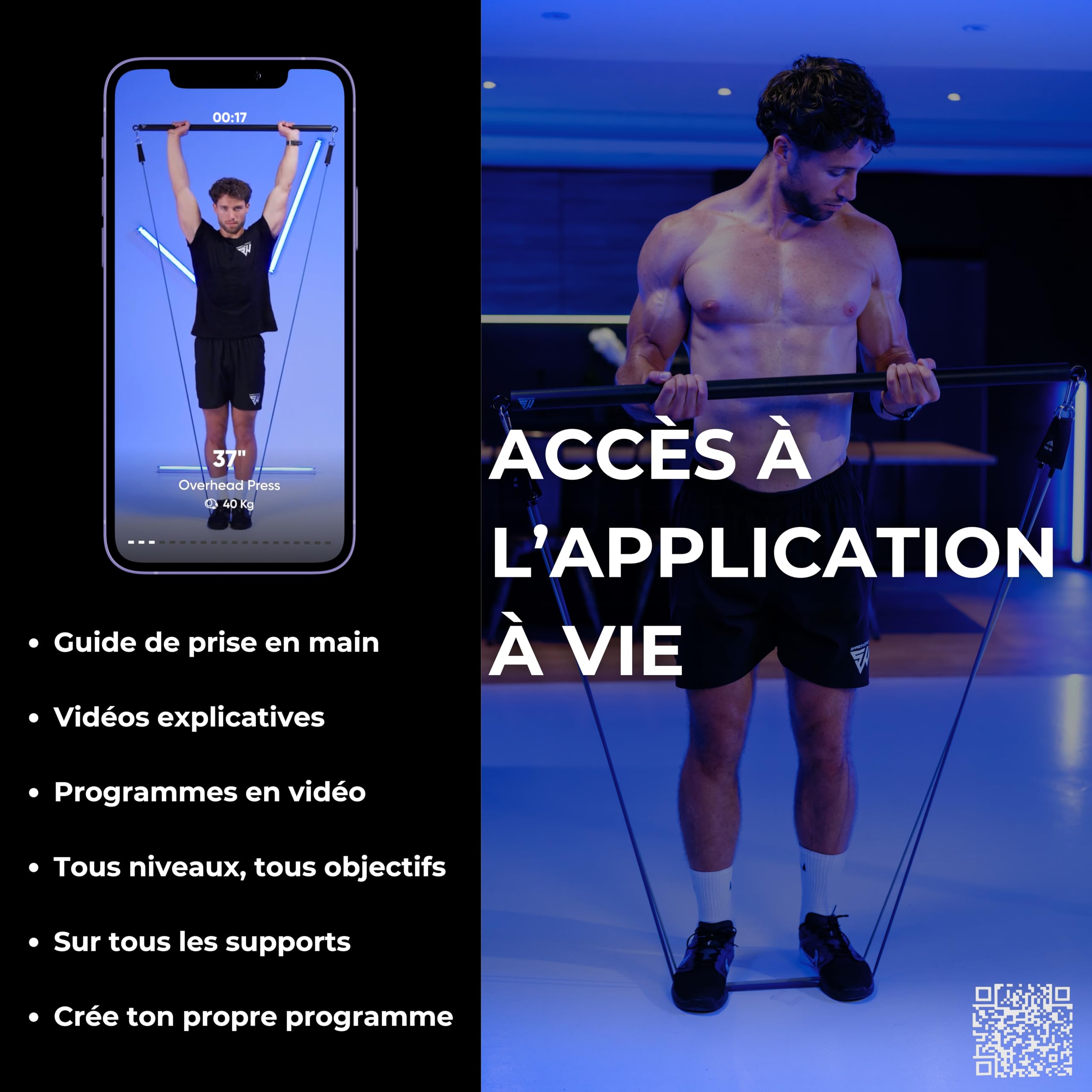 SMARTWORKOUT - Kit d’Élastiques de Musculation - 7 Bandes de Résistance Ajustable - Poignées, Sangles de Cheville, Ancrage de Porte, +150 Exercices, Programmes en Vidéo Inclus, Transportable