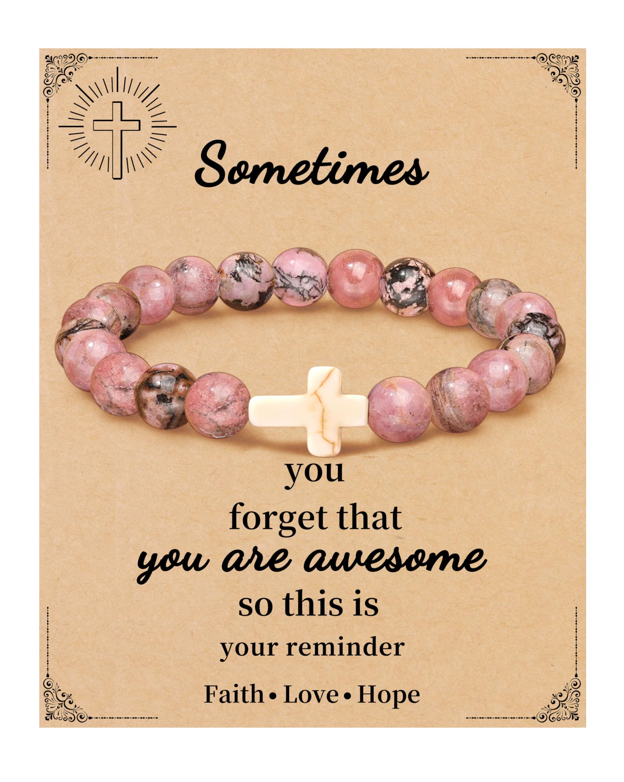 JSJOY Nature Stone Bracelet Birthday Gifts for Women Girls, Birthday Cross Bracelet Gifts for Age 6 to 80 Year Daughter Granddaughter Niece Mom Sister Christian Easter Gifts