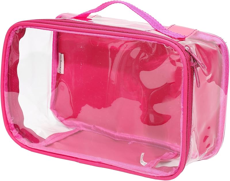 Necessaire transparente EzPacking em PVC com zíper e alça, cor Pink