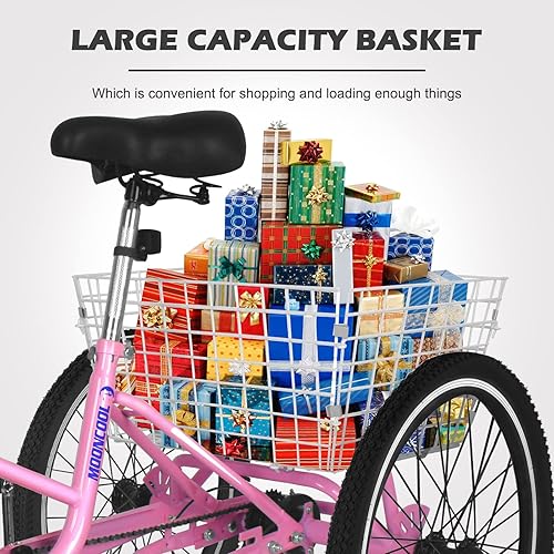 Vista 123 de H&ZT Triciclo para adultos, bicicleta de 3 ruedas, triciclo crucero, con engranaje de 7 velocidades, mango de freno de estacionamiento, escalón