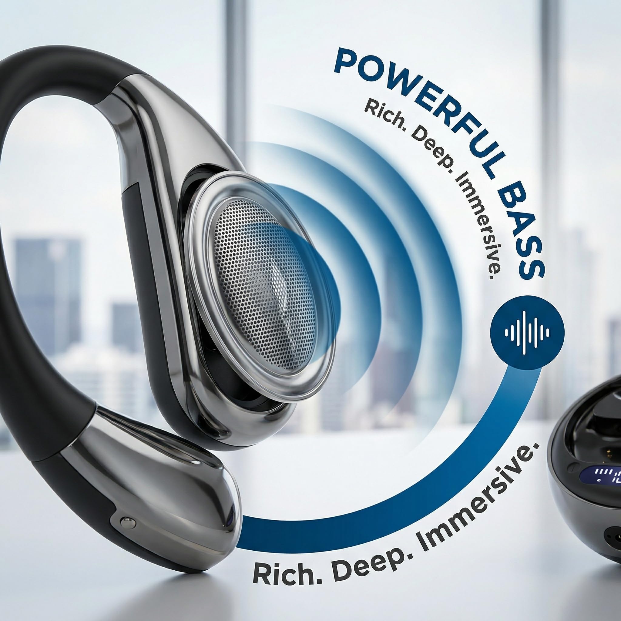 Auricolari aperti, auricolari wireless Bluetooth 5.4, display a LED, auricolari Bluetooth per allenamento/corsa, controlli touch con riduzione del rumore AI, 72 ore di autonomia, impermeabili