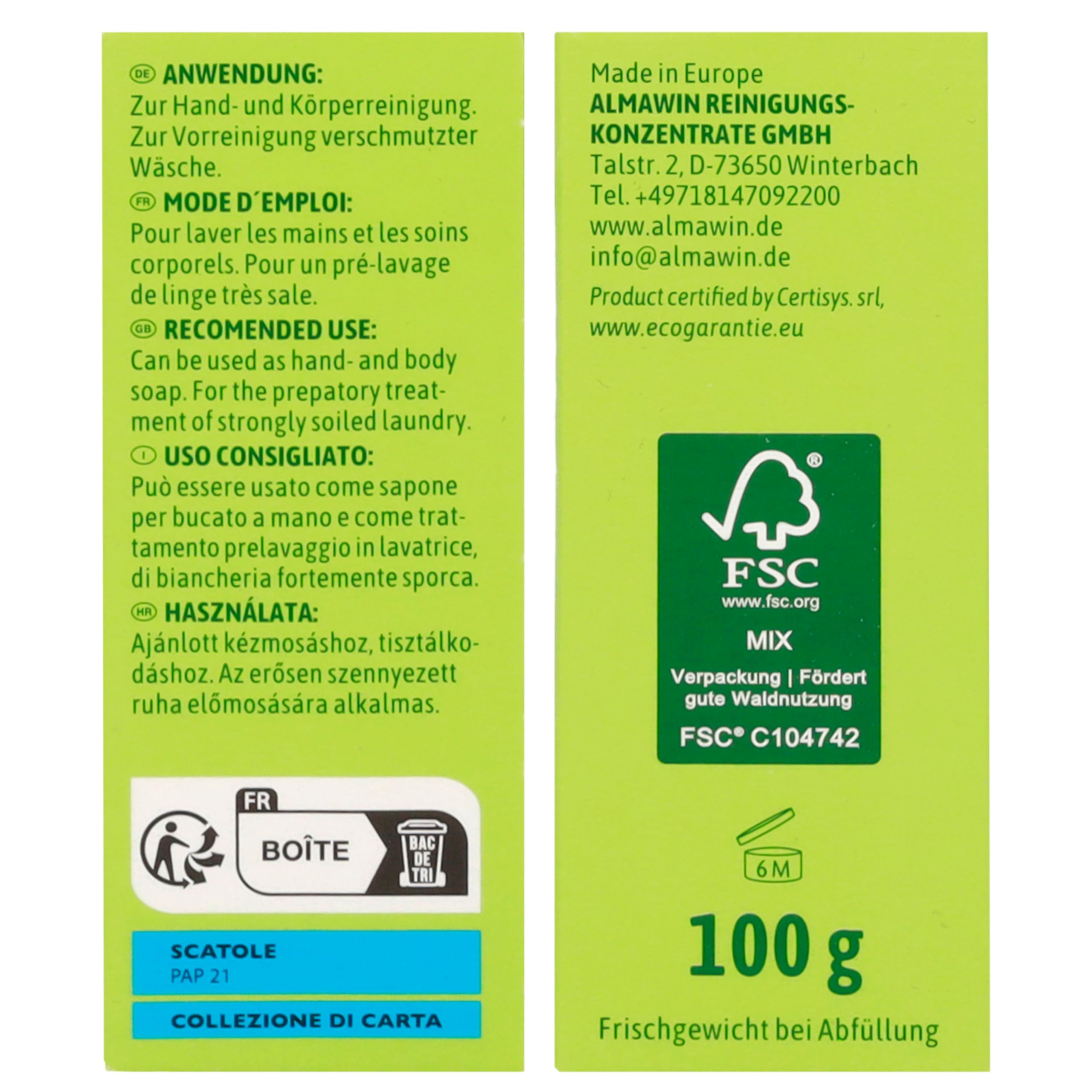 AlmaWin® Kernseife mit zartem Zitronenduft [24x 100g] - Stückseife für sanfte Hautreinigung - Vegane Seife Bio für gründliche Reinigung in Haushalt & Werkstatt - Kernseife Zitrone, Seife