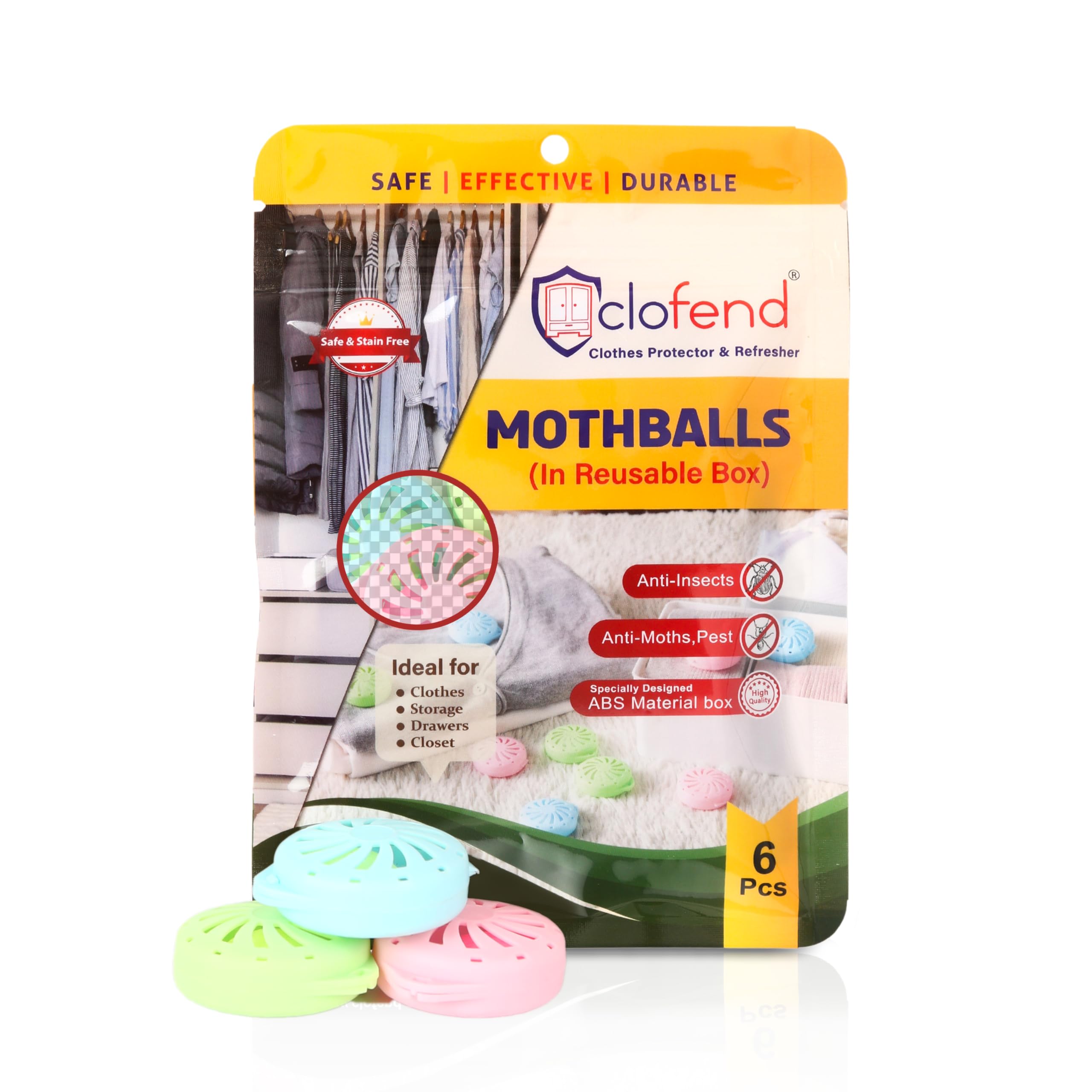 Clofend® 6 pcs Clothes Protector and Refresher Moth Balls in Reusable Box for Closet | Bathroom | Wardrobe I 100% Safe | Stain Free I Durable-image-12