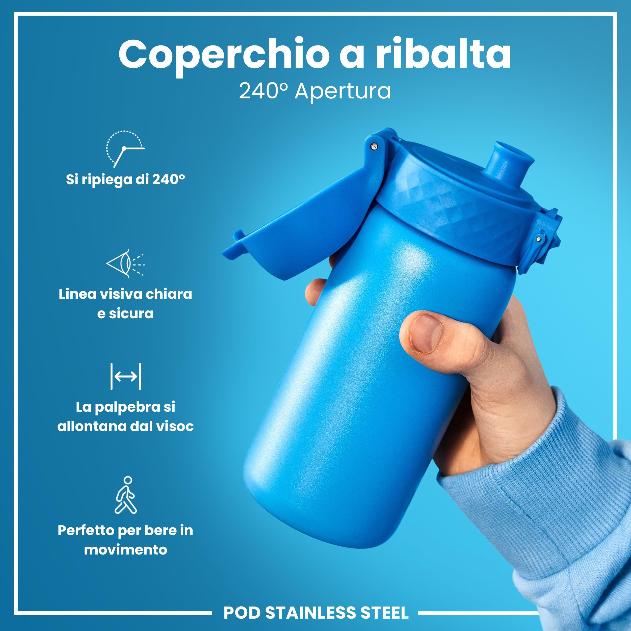 Ion8 Borraccia a Prova di Perdite, Facile da Aprire, Serratura Sicura, Lavabile in Lavastoviglie, Senza BPA, Maniglia per il Trasporto, Adatta a Portabicchieri, Facile Pulizia