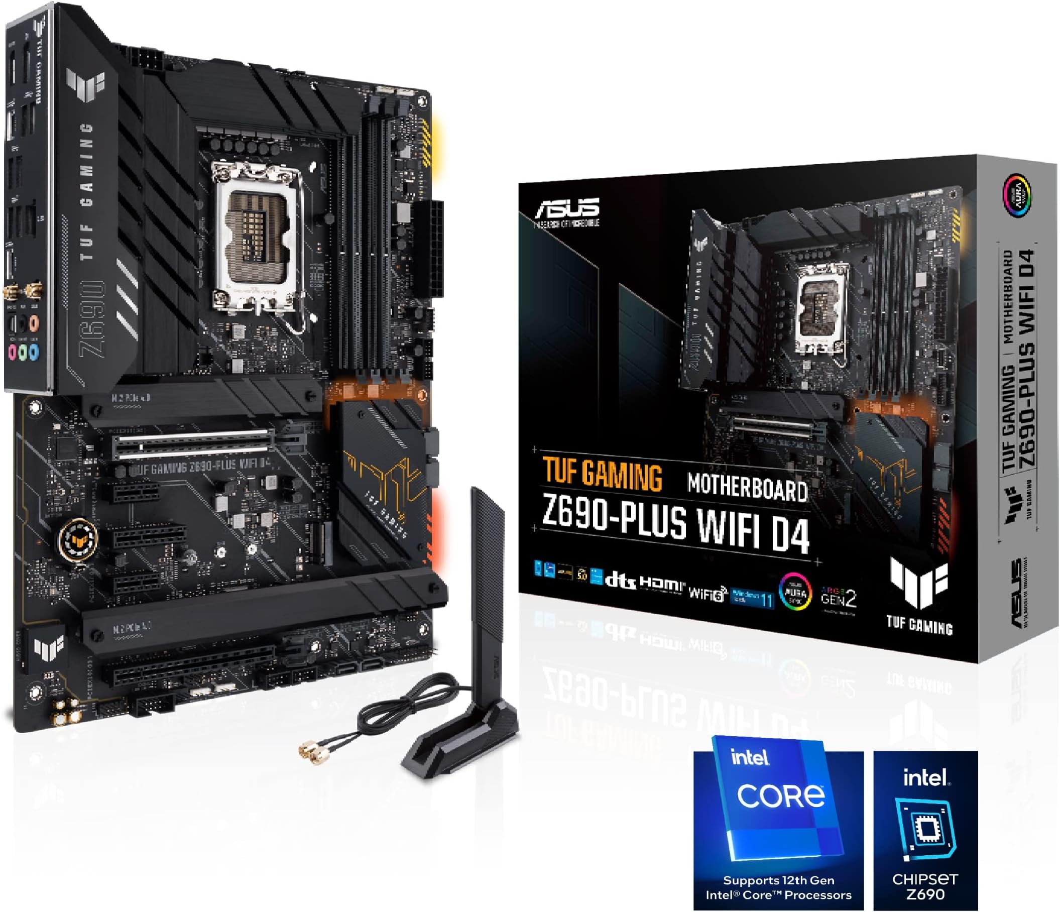 ASUS TUF Gaming Z690-PLUS WiFi D4 LGA 1700(12th Gen Intel Core Processors) ATX Motherboard with PCIe 5.0, DDR4 RAM, Four M.2 Slots, 2.5Gb Ethernet, USB-C, Thunderbolt 4 Support and RGB Lighting, Black