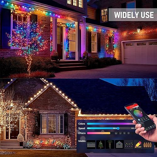 Miniatura 5 de Dazzle Bright Smart C9 - Luces de Navidad para exteriores, 50 luces LED RGB de 66 pies con control remoto, control de aplicación, sincronización de