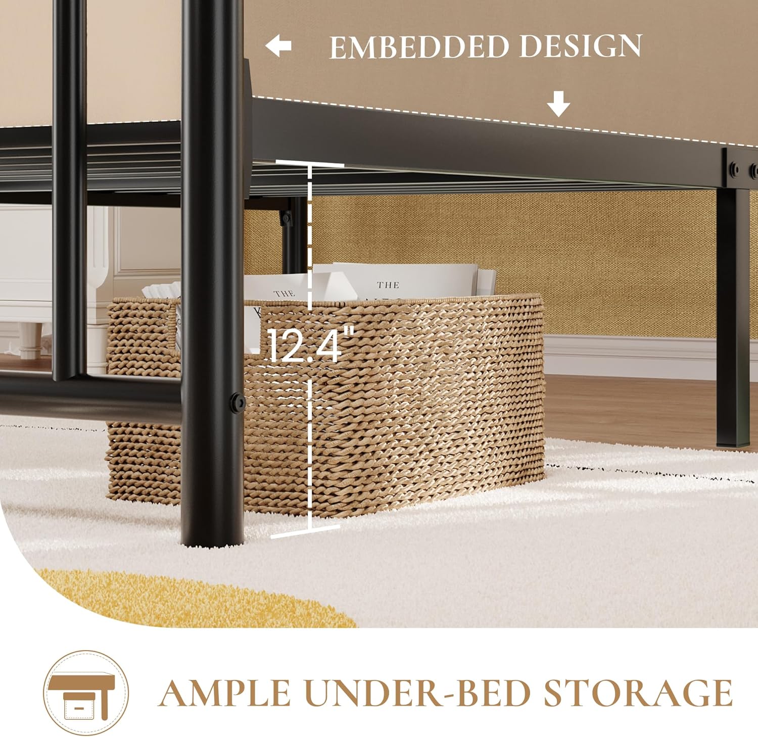SHA CERLIN 14" Twin Size Metal Platform Bed Frame/Victorian Headboard and Footboard/Steel Slats Mattress Foundation for Storage/No Box Spring Needed/Noise Free/Black
