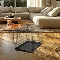 Vista 7 de Jaula para perros – Jaula portátil mediana de 36 pulgadas de doble puerta, jaula de alambre de metal para mascotas con bloqueo seguro, bandeja a