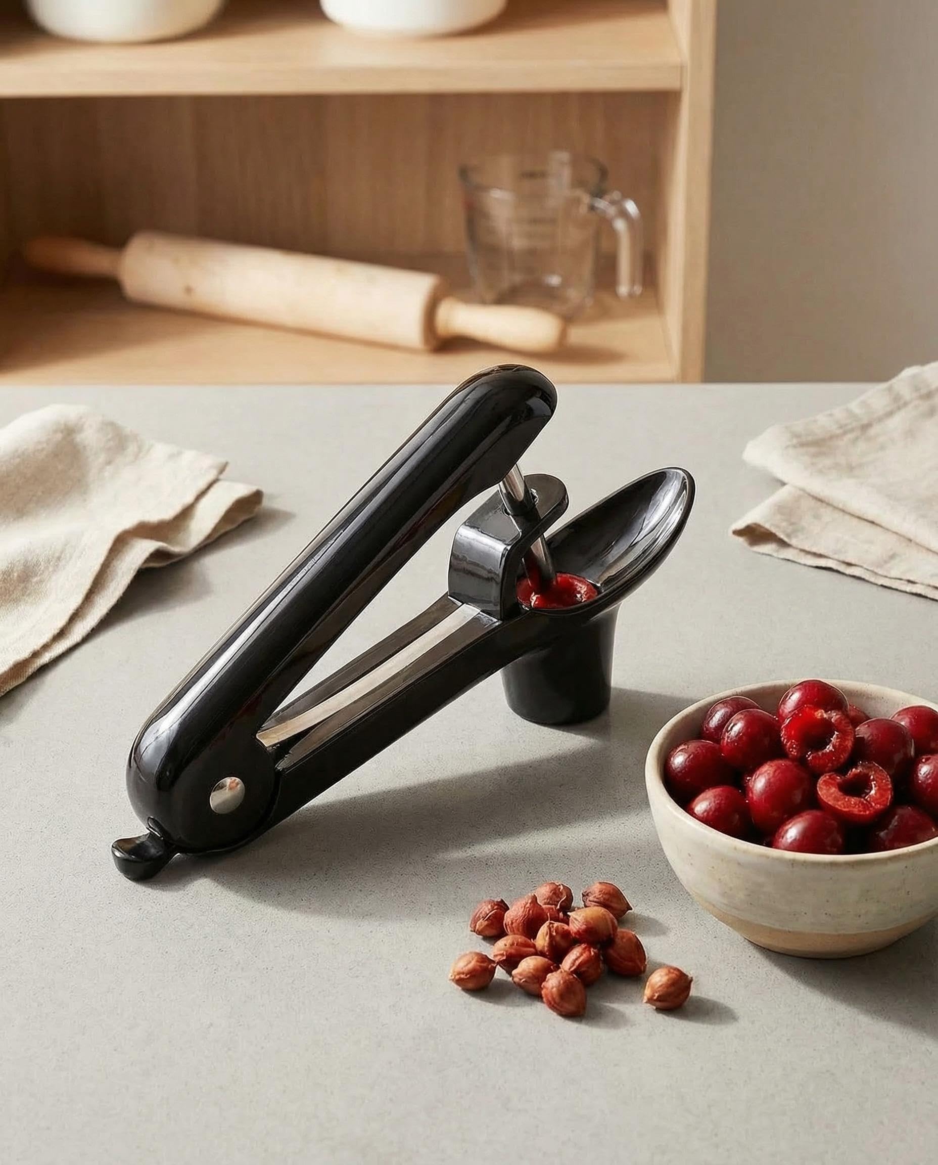 2 Pièces Denoyauteur Cerise, Denoyauteur Olives en Acier Inoxydable, Dénoyauteur Manuel Multifonctionnel Cherry Corer pour Faire la Cerises Confiture,Cuisine (Noir)