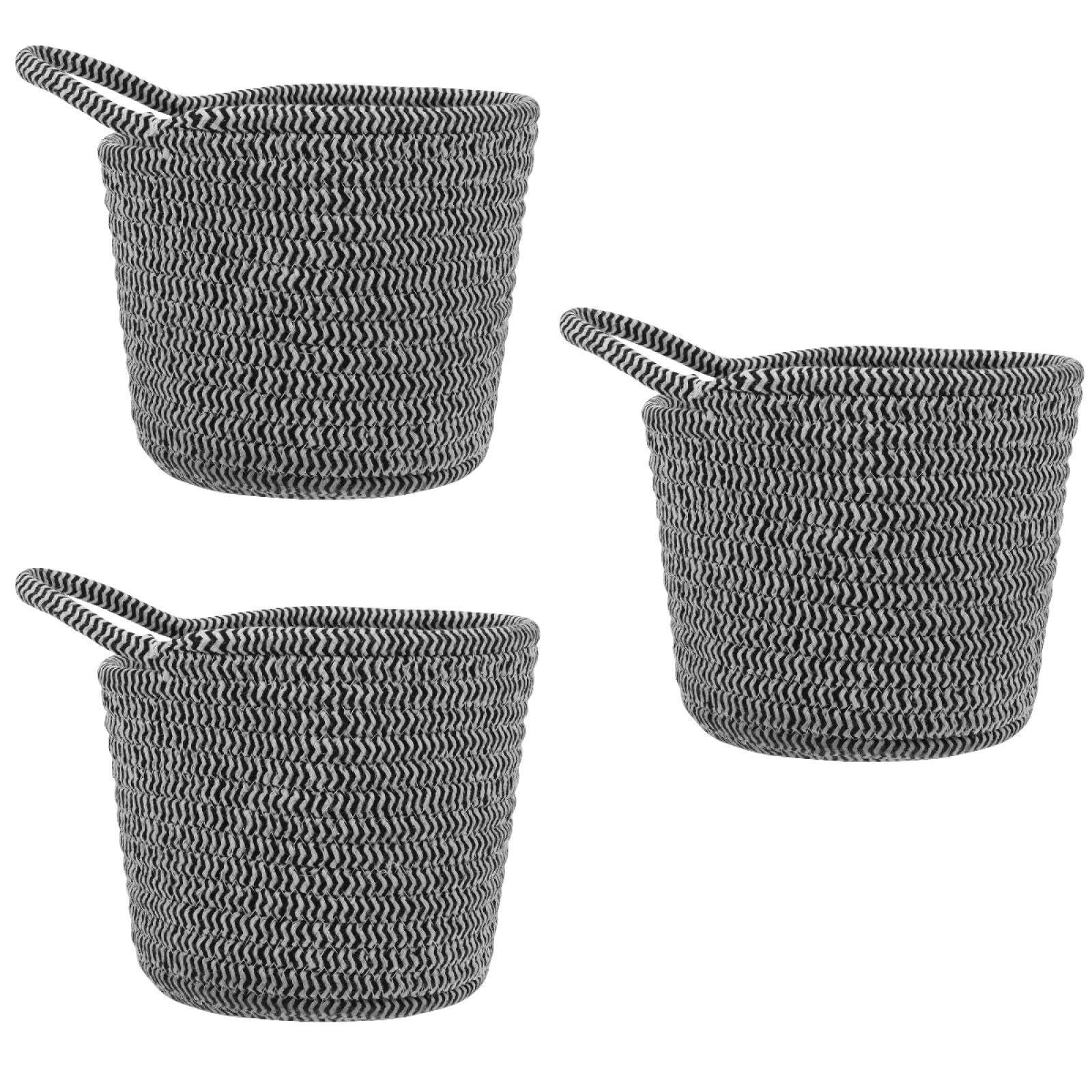 Panier de rangement coton tissé HOMSFOU, lot de 3 petits organisateurs gris rayé avec poignée