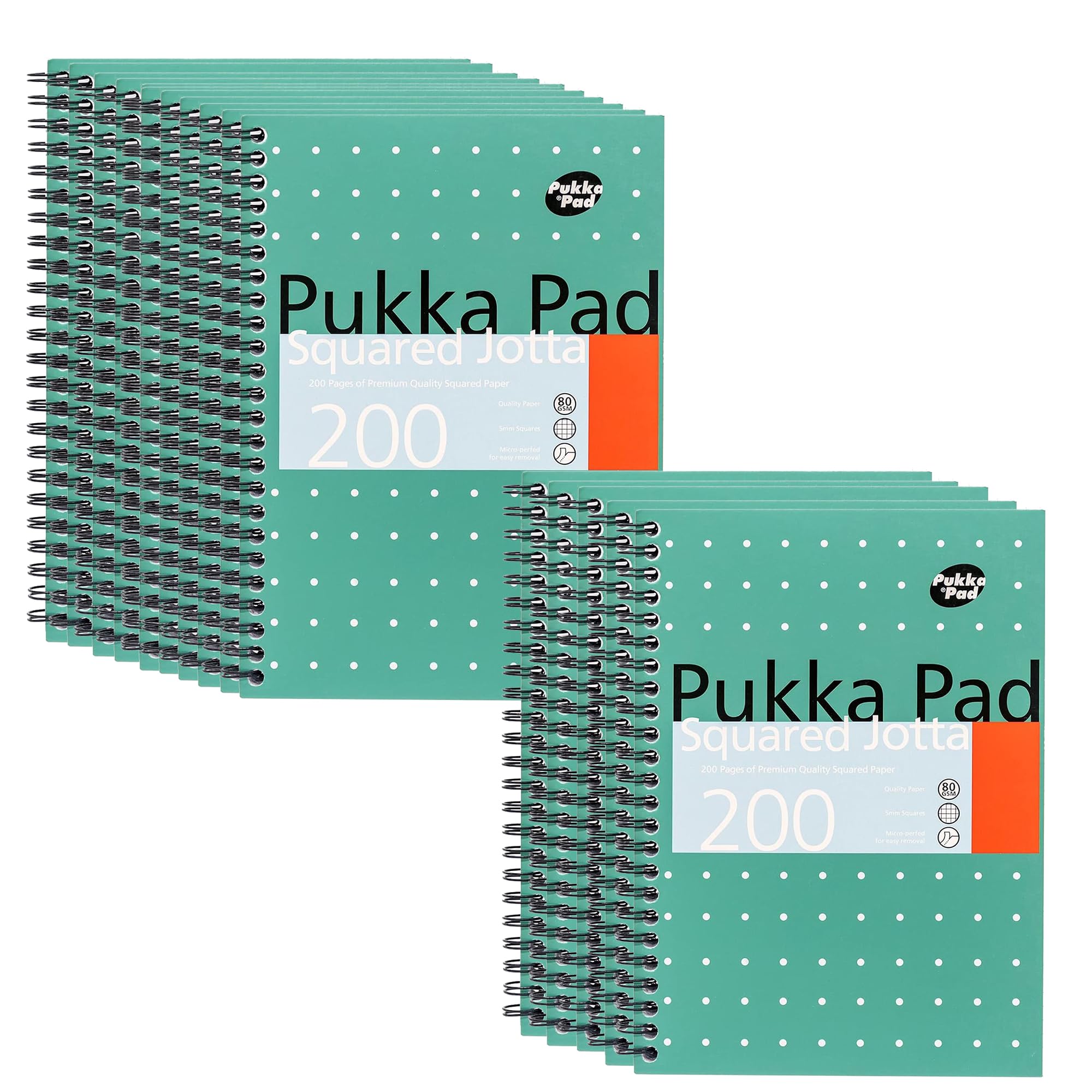 DLM Direct Pukka Pad A5 Squared Jotta Book, A5 Wirebound Notebook with 200 Pages, 5mm Squared Paper, 80GSM Paper and Perforated Edges for School, Office and Journaling, pack of 12