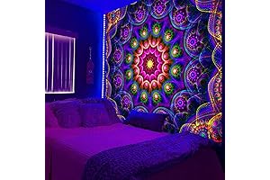 Trippy Black Light Tapestry: Enhance Your Senses with Cosmic Mandala Art
