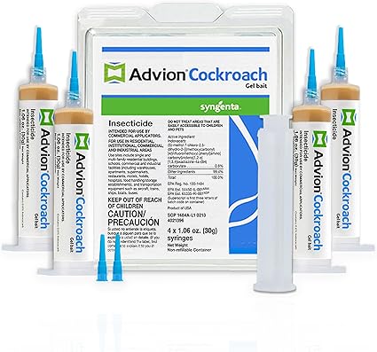 Advion Cockroach Gel Bait, 4 Tubes x 30-Grams, 1 Plunger and 2 Tips, German Roach Insect Pest Control, Indoor and Outdoor Use, Roach Killer Gel for American, German and Other Major Cockroach Species Advion Cockroach Gel Bait, 4 Tubes x 30-Grams, 1 Plunger and 2 Tips, German Roach Insect Pest Control, Indoor and Outdoor Use, Roach Killer Gel for American, German and Other Major Cockroach Species
