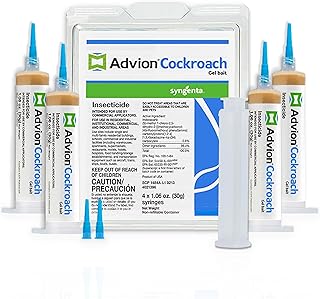 Advion Cockroach Gel Bait, 4 Tubes x 30-Grams, 1 Plunger and 2 Tips, German Roach Insect Pest Control, Indoor and Outdoor Use, Roach Killer Gel for American, German and Other Major Cockroach Species