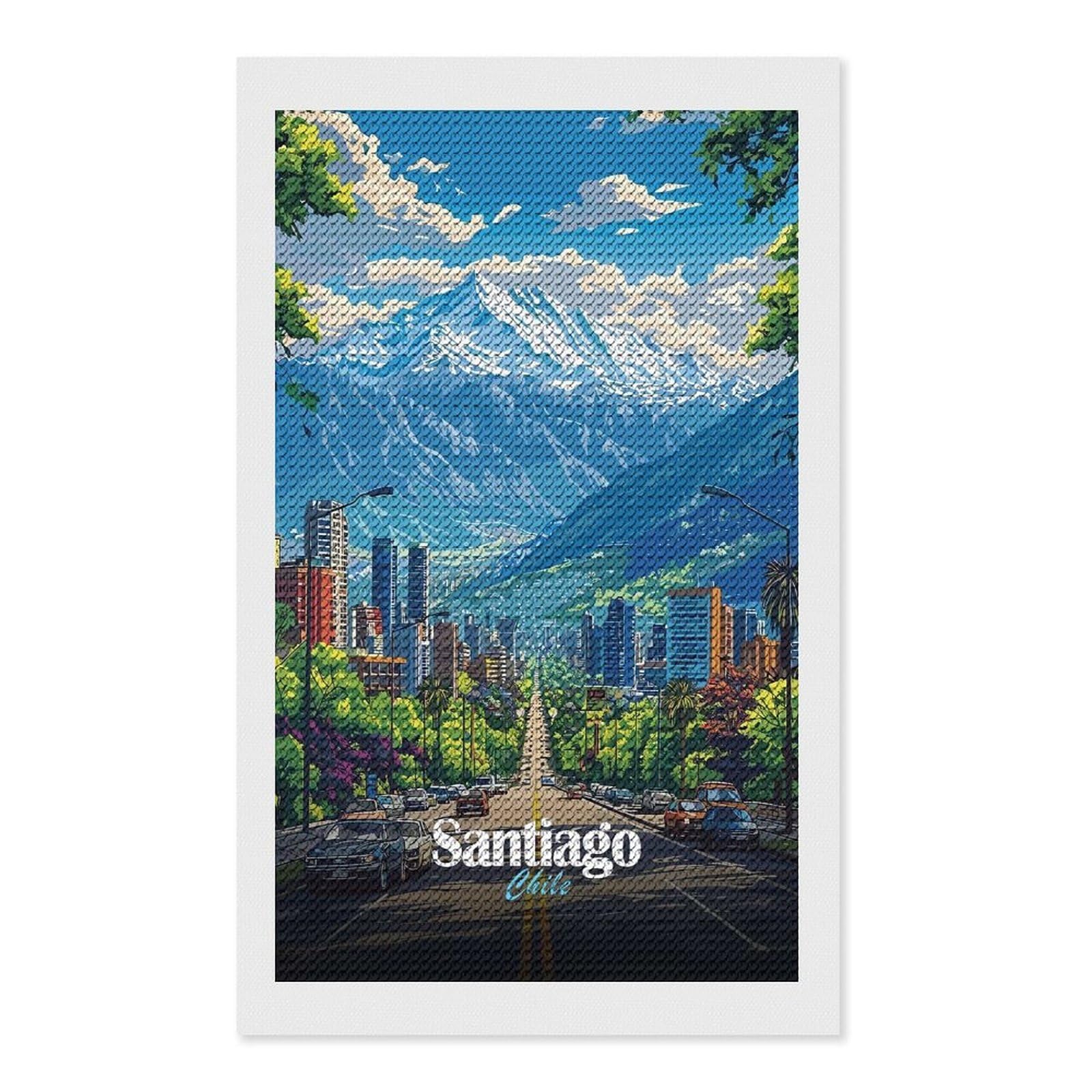 Junmoney Santiago, Chile Cityscape Diamond Painting Set 12"x20", for Adults, Decorate Your Room, Thoughtful Handmade Gift, Boho Decor, with Tool Kit